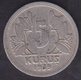 1939 Yılı 5 Kuruş Çok Temiz