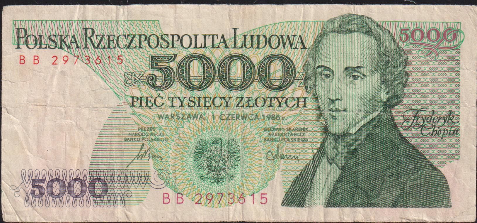 Polonya 5000 Zloty 1986 Temiz