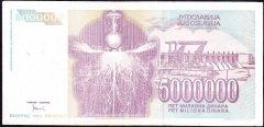 Yugoslavya 5000000 Dinar 1993 Çok Temiz