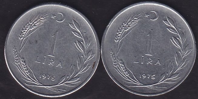 1975 Yılı 1 Lira (Ters Düz Takım)