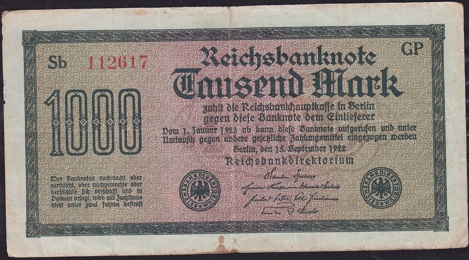 Almanya 1000 Mark 1923 Çok Temiz