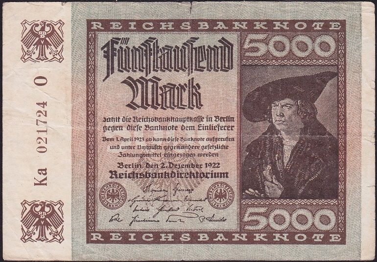 Almanya 5000 Mark 1922 Temiz - Çok Temiz