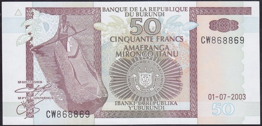 Burundi 50 Frank 2003 Çil Pick36d