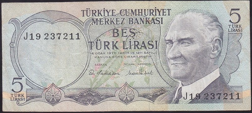 6.EMİSYON 2.TERTİP 5 LİRA J19 237211 ÇOK TEMİZ