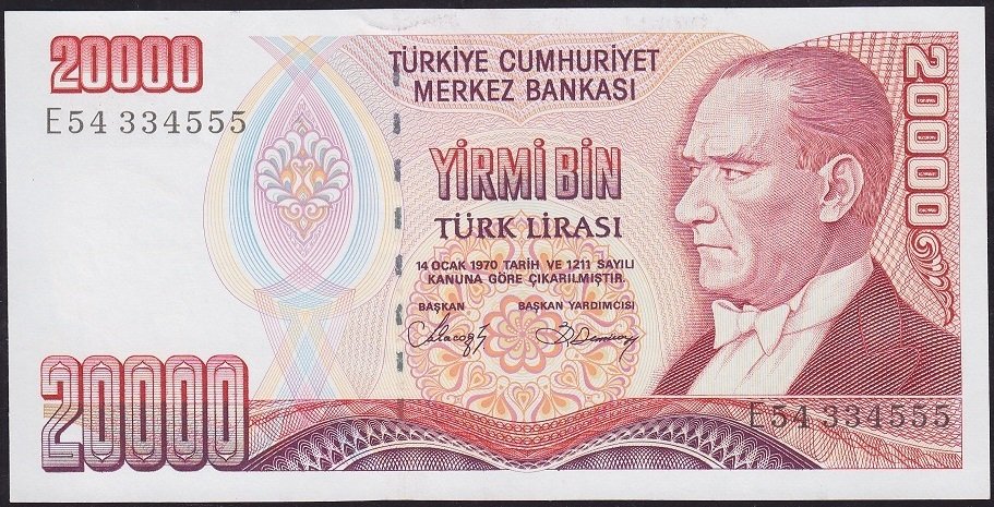 7.Emisyon 1.Tertip 20000 Lira E54 334555 Çilaltı Çil