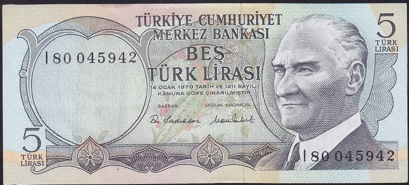 6.EMİSYON 2.TERTİP 5 LİRA I80 045942 ÇİLALTI ÇİL