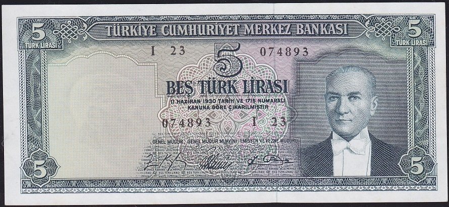 5.Emisyon 4.Tertip 5 Lira I23 074893 Çilaltı Çil