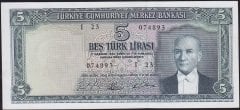 5.Emisyon 4.Tertip 5 Lira I23 074893 Çilaltı Çil