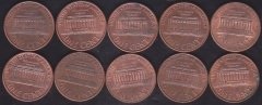 AMERİKA 1 CENT 1990-91-92-93-94-95-96-97-98-99 YILLARI 10 ADET  LOT