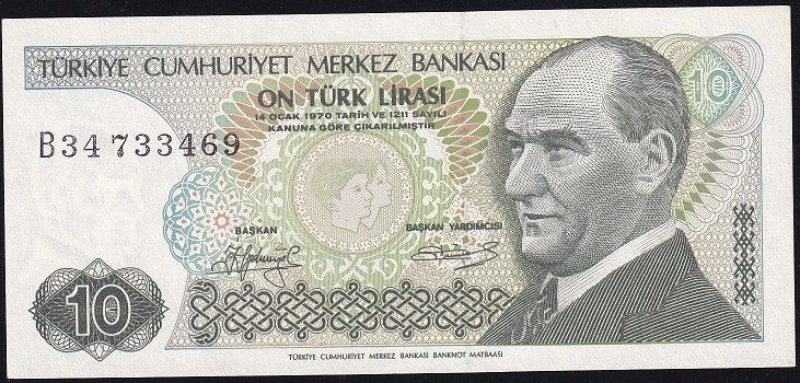 7.Emisyon 1.Tertip 10 Lira B34 733469 Çilaltı Çil