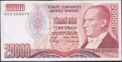 7.Emisyon 1.Tertip 20000 Lira A09 954670 Ççt Çilaltı