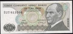 7.Emisyon 1.Tertip 10 Lira B27 813504 Çilaltı Çil