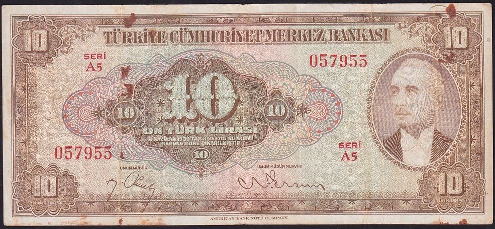 4.Emisyon 2.Tertip 10 Lira A5 057955 Çok Temiz