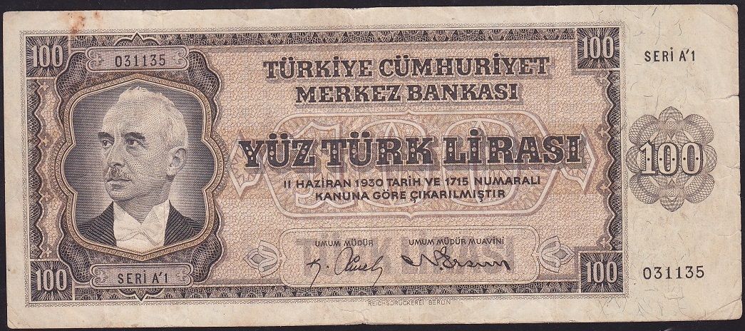 3.Emisyon 100 Lira A1 031135 Çok Temiz