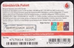 Vodafone Telefon Kartı Günübirlik Paket Haliyle