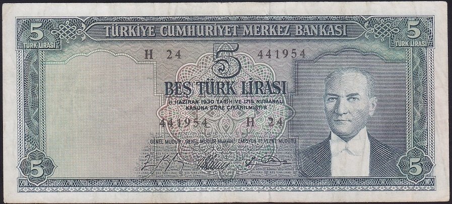 5.EMİSYON 4.TERTİP 5 LİRA H24 441954 ÇOK TEMİZ