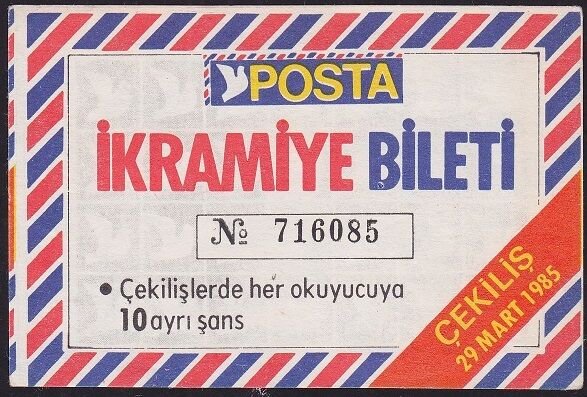 Posta Gazetesi İkramiye Bileti 29 Mart 1985