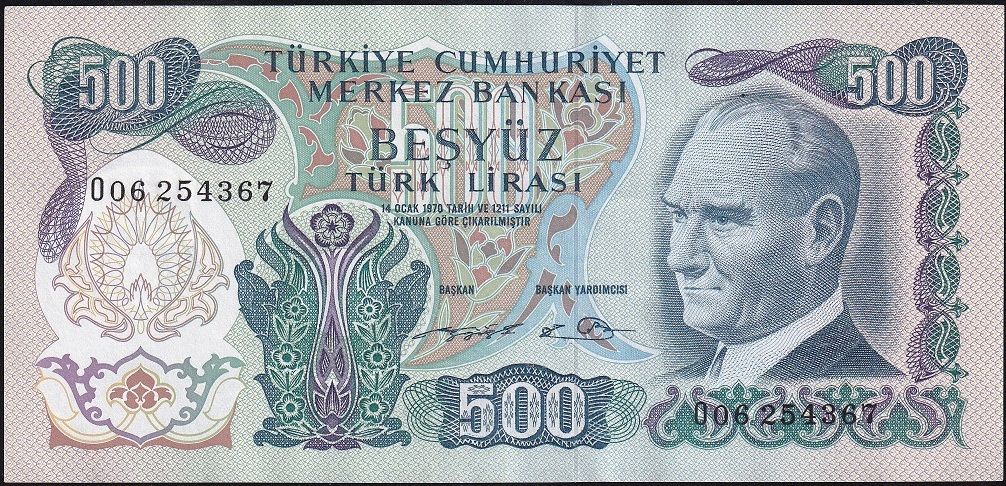 6.Emisyon 2.Tertip 500 Lira O06 254367 Çilaltı Çil