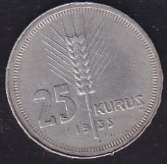 1935 Yılı 25 Kuruş Gümüş