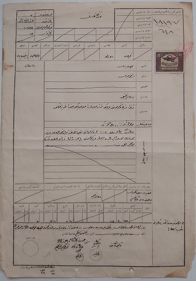 Osmanlıca Teyyare Cemiyeti Pullu Evrak 51.5 x 28.5 Cm