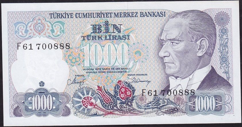 7.Emisyon 2.Tertip 1000 Lira F61 700888 Çilaltı Çil