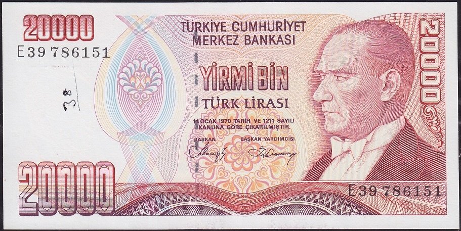 7.Emisyon 1.Tertip 20000 Lira E39 786151 Çilaltı ( Kat yok Yazıdan dolayı çilaltı belirttim)