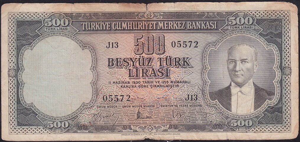 5.Emisyon 2.Tertip 500 Lira J13 05572 Temiz