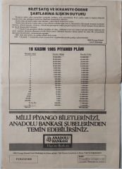 1985 9 Kasım Piyango Listesi