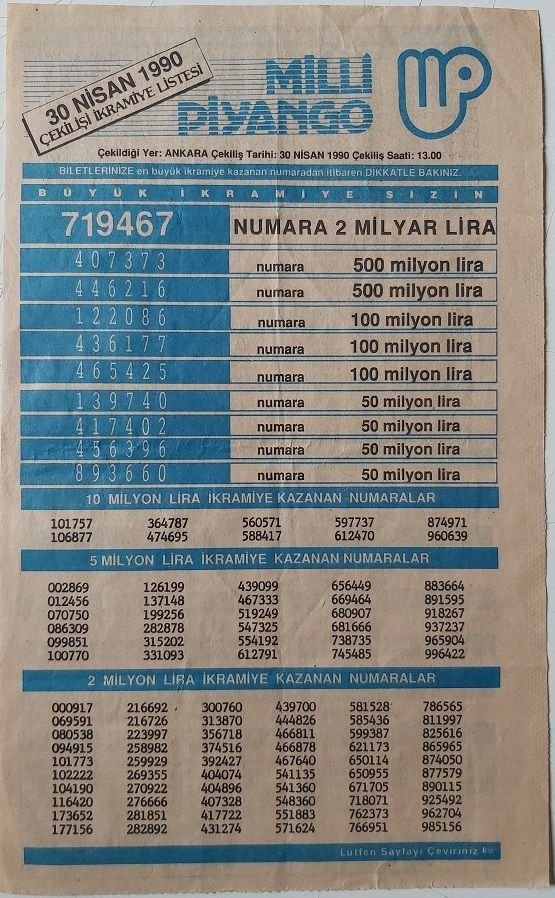 1990 30 Nisan Piyango Listesi