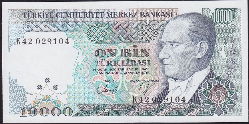 7.Emisyon 4.Tertip 10000 Lira K42 029104 Çil