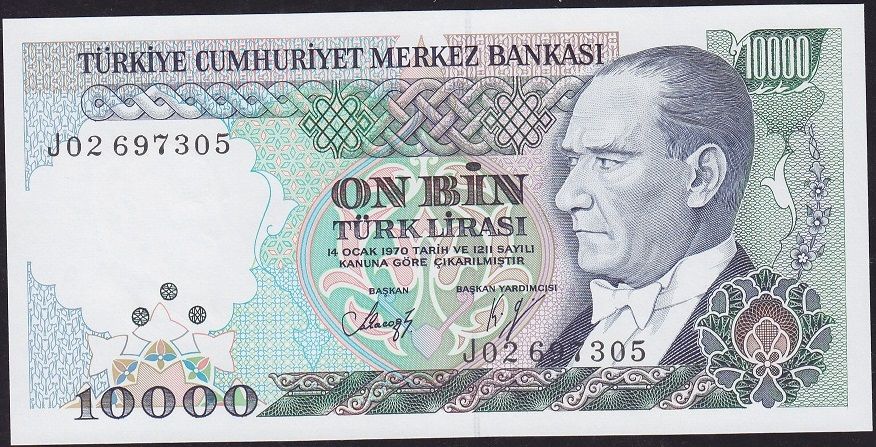 7.Emisyon 4.Tertip 10000 Lira J02 697305 Çil