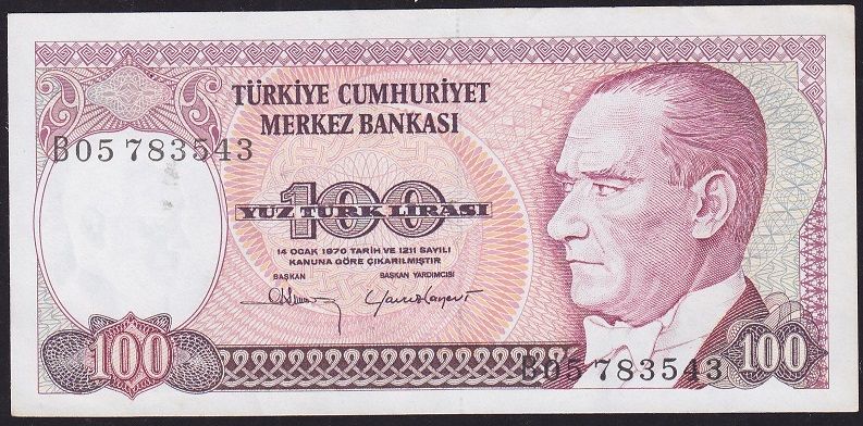 7.Emisyon 1.Tertip 100 Lira B05 783543 Çilaltı Çil