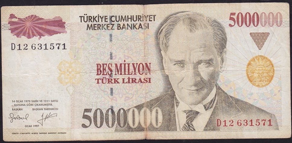 7.Emisyon 5 000 000 Lira D12 631571 Çok Temiz