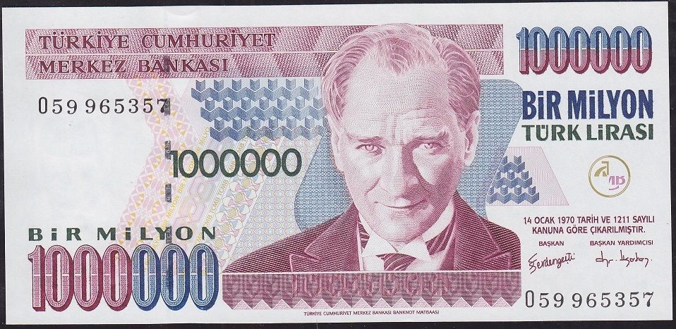 7.Emisyon 3.Tertip 1 000 000 Lira O59 965357 Çil