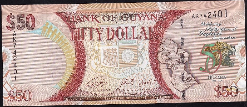 Guyana 50 Dolar 2016 Çil Pick 41 Hatıra