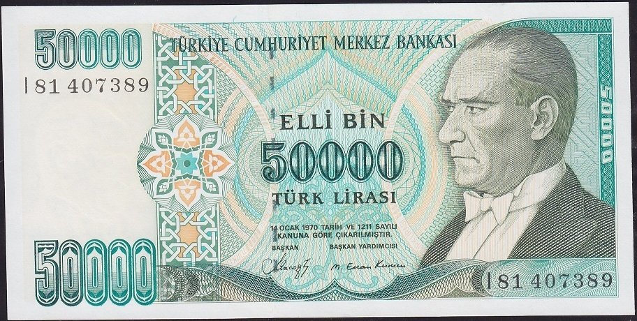 7.Emisyon 1.Tertip 50000 Lira I81 407389 Çilaltı Çil