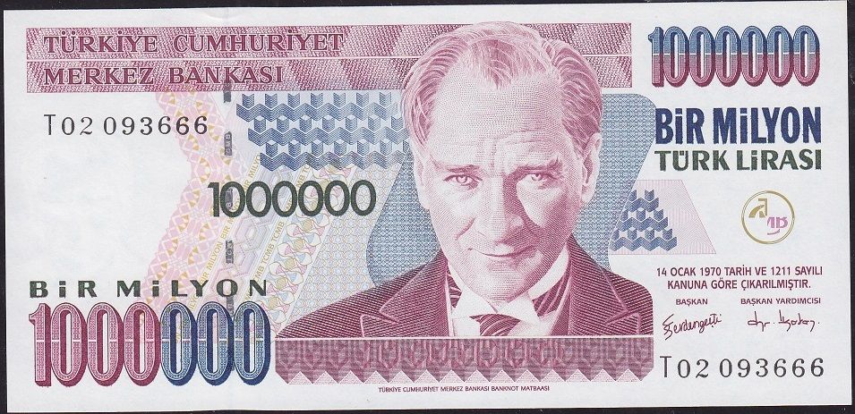 7.Emisyon 3.Tertip 1 000 000 Lira T02 093666 Çil