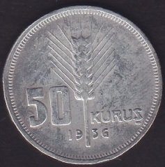 1936 YILI 50 KURUŞ GÜMÜŞ