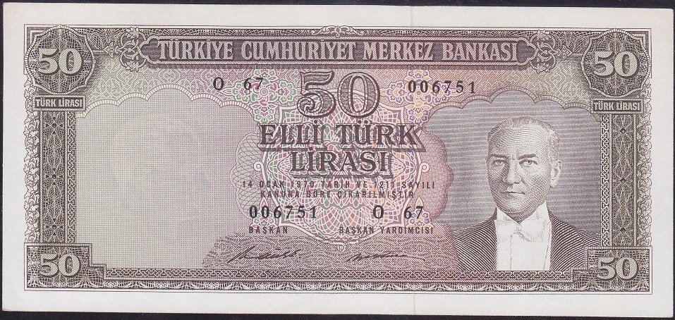 5.EMİSYON 7.TERTİP 50 LİRA O67 006751 ÇİLALTI