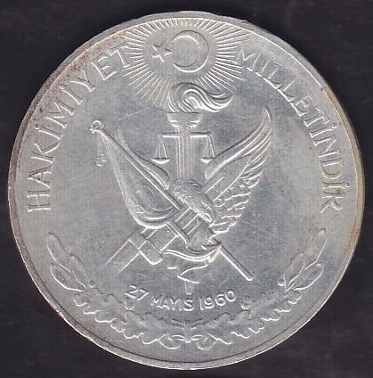 1960 Yılı 10 Lira - Hakimiyet Milletindir İhtilal Gümüş (15 Gram) Çilaltı