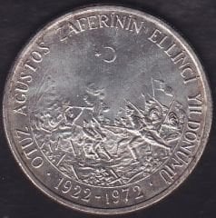 1972 Yılı 50 Lira 30 Ağustos Yıl Dönümü 50.Yıl Gümüş (20 Gram)