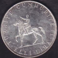 1972 Yılı 50 Lira 30 Ağustos Yıl Dönümü 50.Yıl Gümüş (20 Gram)