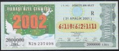 2001 31 Aralık Çeyrek Bilet - R Serisi