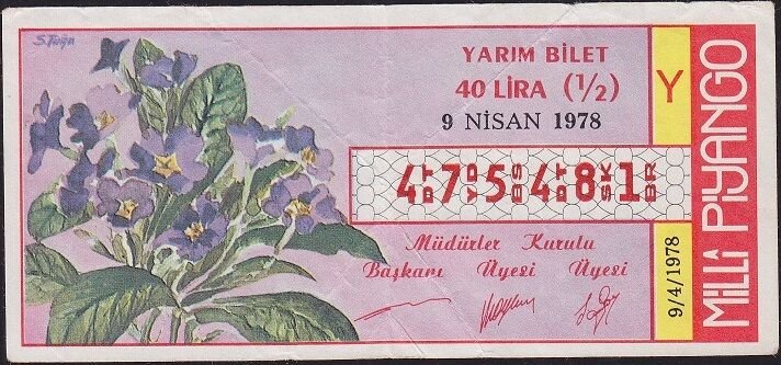 1978 9 Nisan Yarım Bilet - Y Serisi