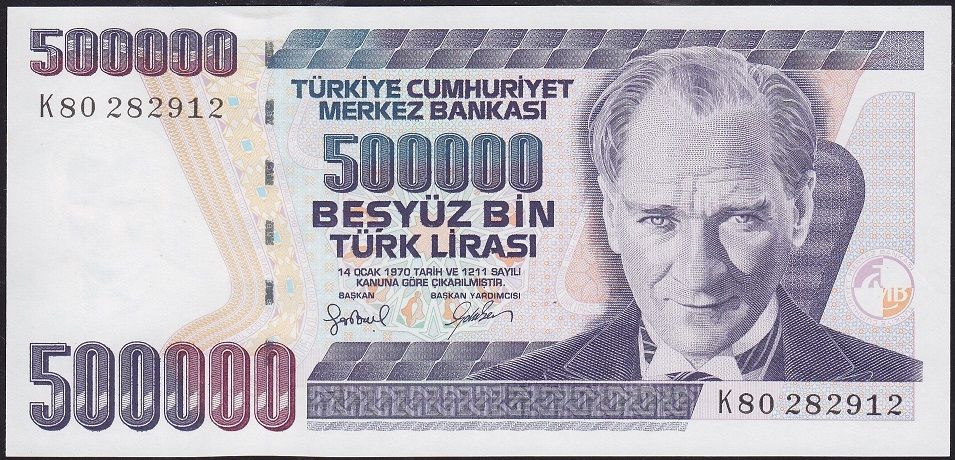 7.Emisyon 4.Tertip 500000 Lira K80 282912 Çil