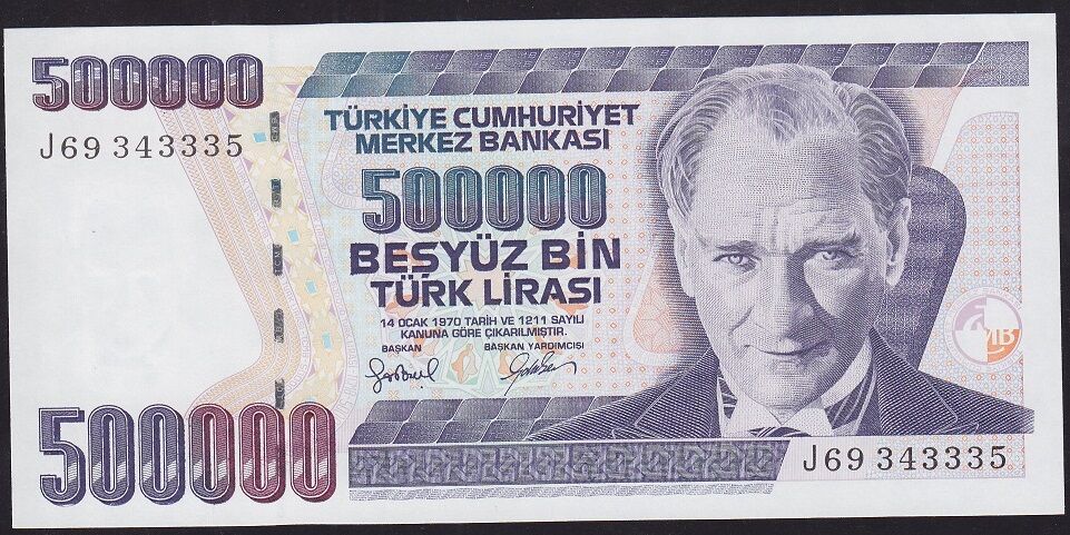 7.Emisyon 4.Tertip 500000 Lira J69 343335 Çilaltı Çil