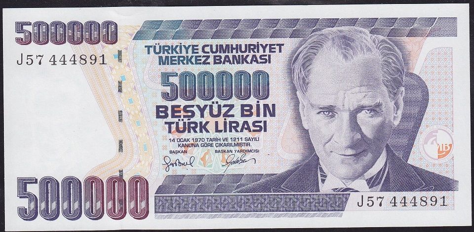 7.Emisyon 4.Tertip 500000 Lira J57 444891 Çil