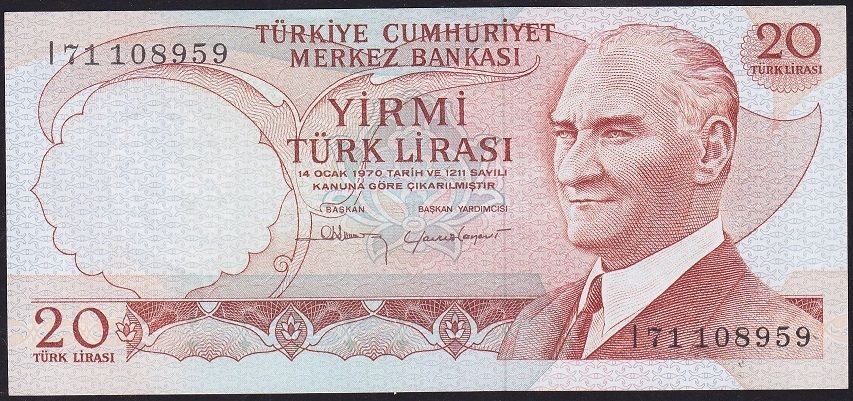 6.Emisyon 4.Tertip 20 Lira I71 108959 Çilaltı