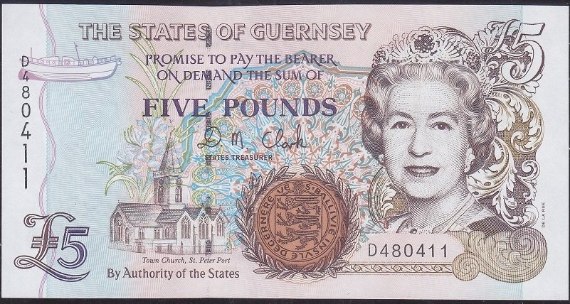 Guernsey 5 Pound 1996 Çil Pick 56 Kraliçe
