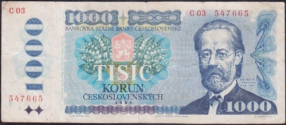 Çekoslovakya 1000 Korun 1985 Çok Temiz